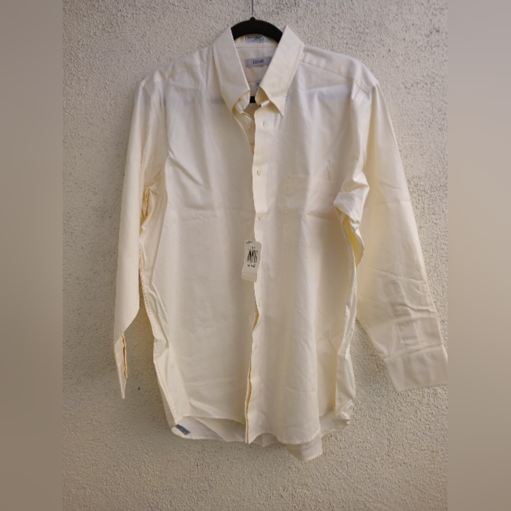 Izod Men's Cream Dress Shirt  Work Funeral Casual Party 80 90 Classic Wedding